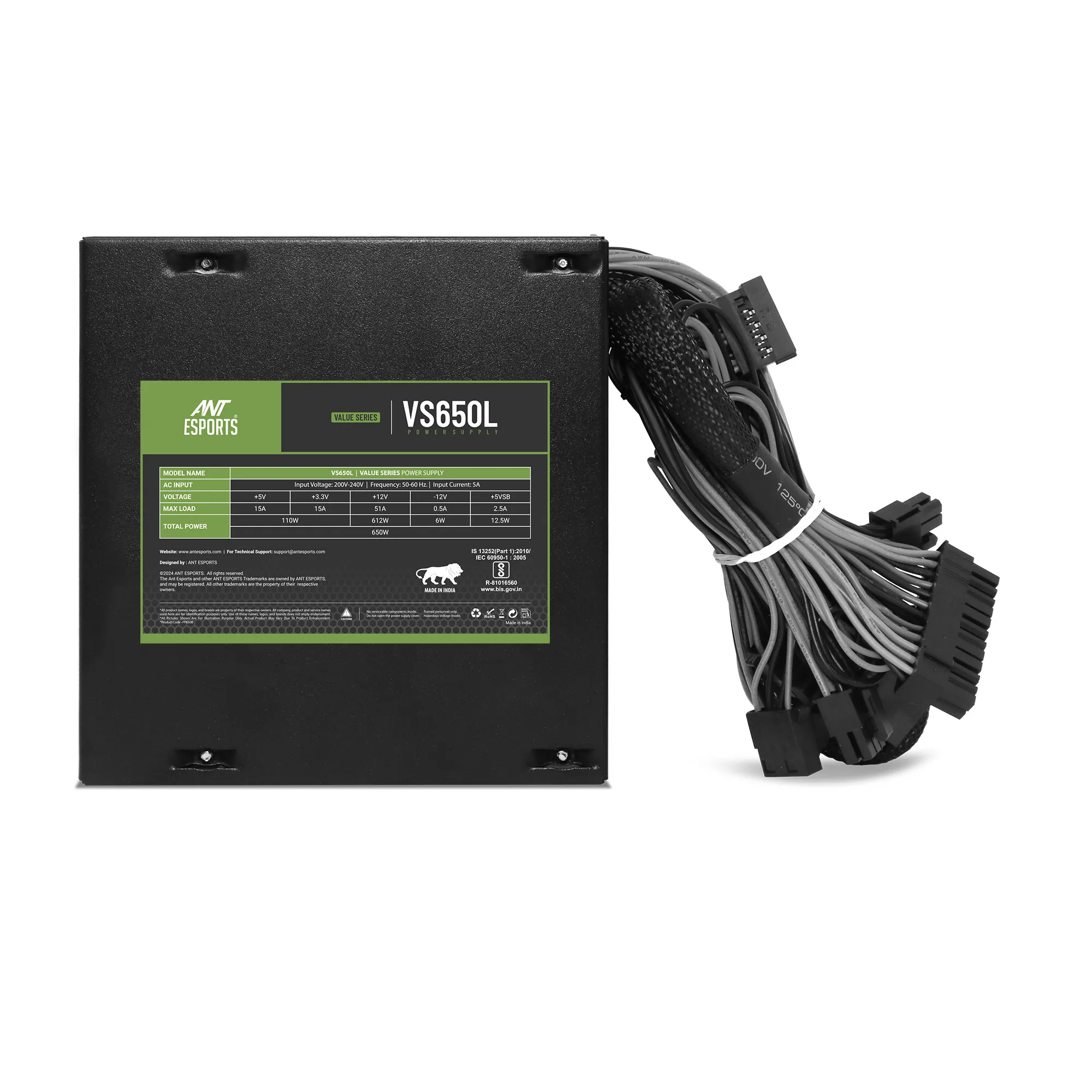 Ant Esports Desktop Power Supply 650w Value Series VS650L view 3